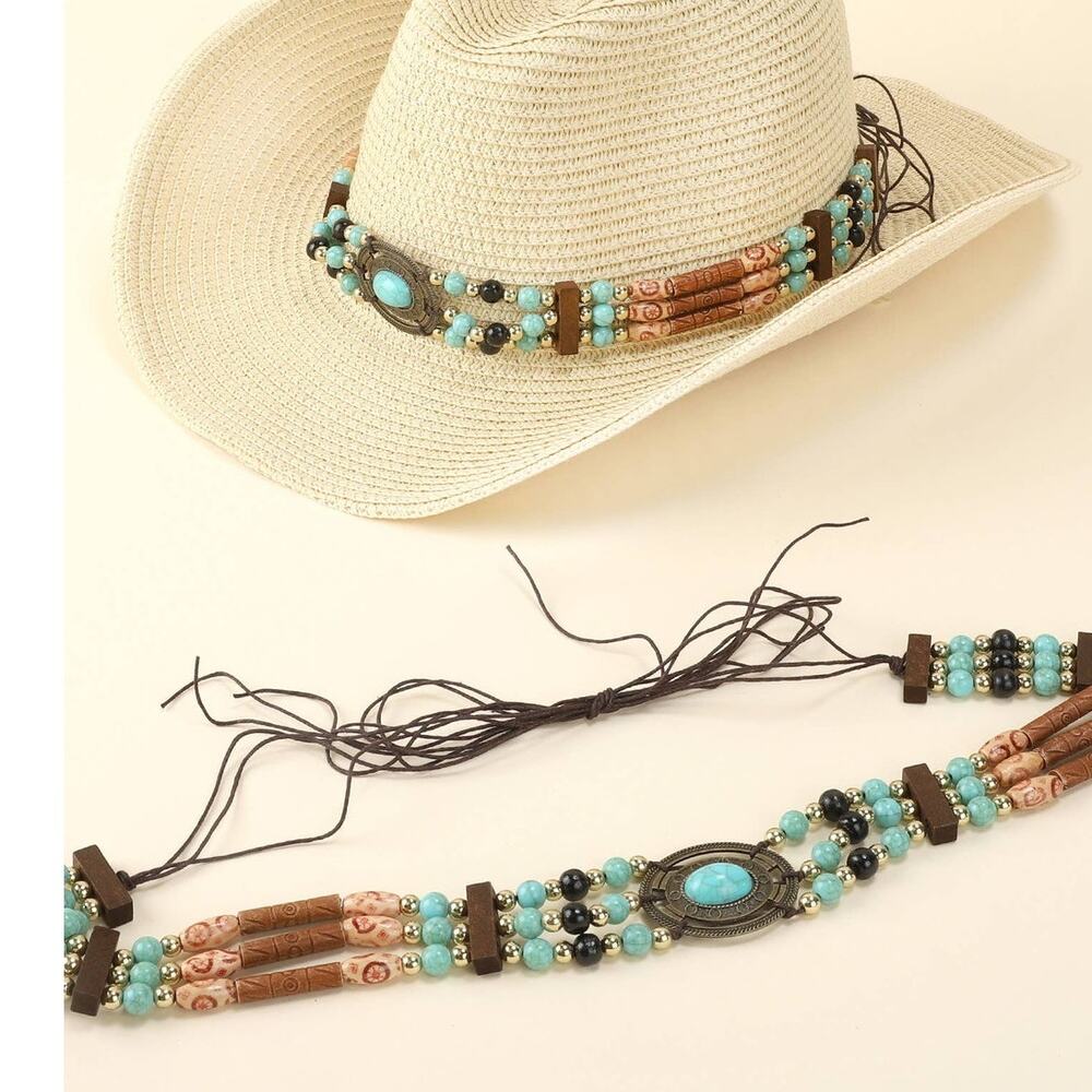Turquoise Concho Beaded Western Hat Band Slim